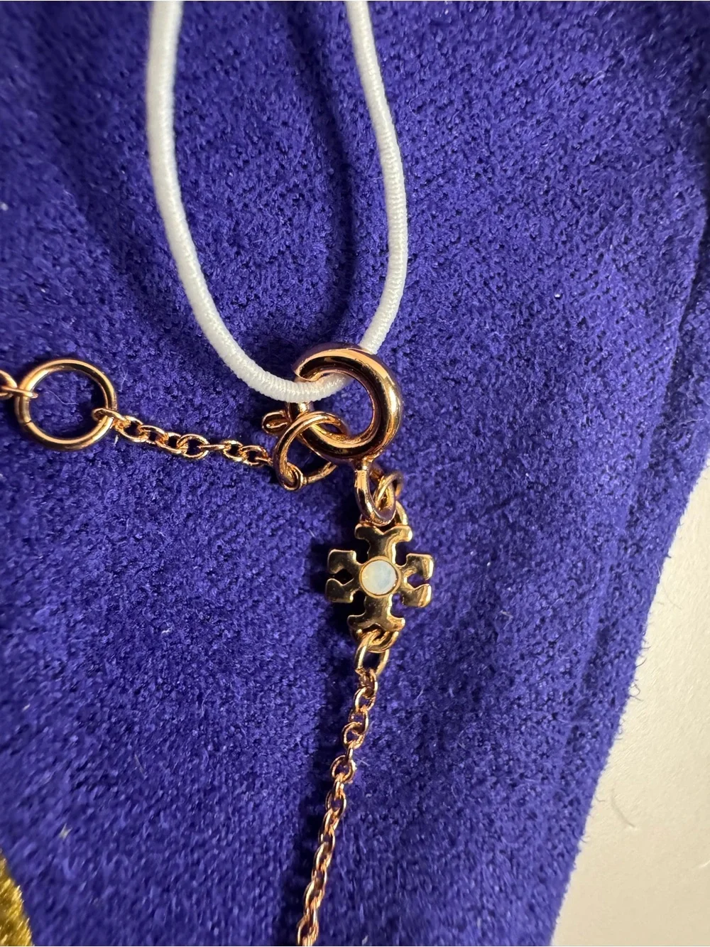 Tory Burch NWT Miller Pave Crystal & Rose Gold Pearl Chain Necklace